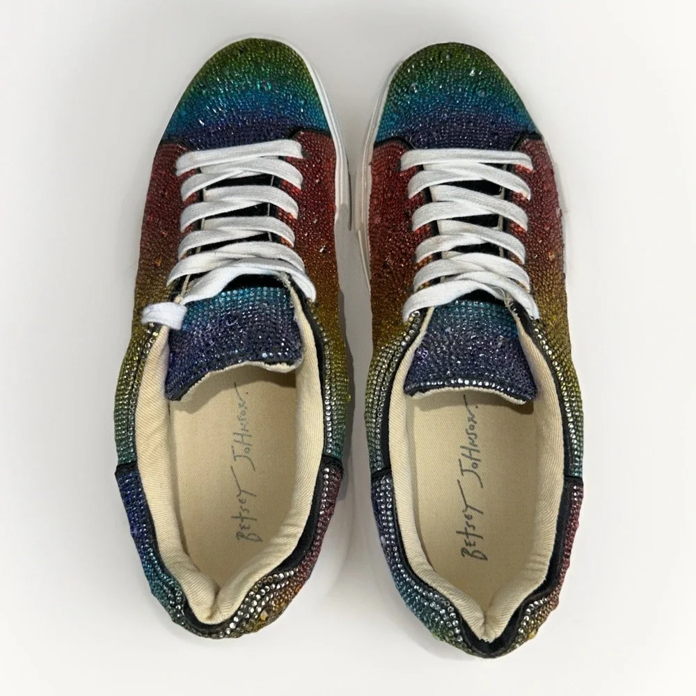 Betsey Johnson Sidny Over The Rainbow Rhinestone Sneakers 6.5M (Fits My 7.5)